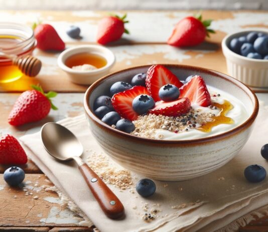 Flohsamenschalen in Joghurt mit Beeren-Boost Flohsamenschalen in Joghurt - Rezept