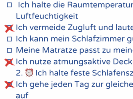 Schneller einschlafen & erholt aufwachen – 9 Tipps, wie du deine Schlafqualität verbessern kannst Ausschnitt EInschlaf-Checkliste