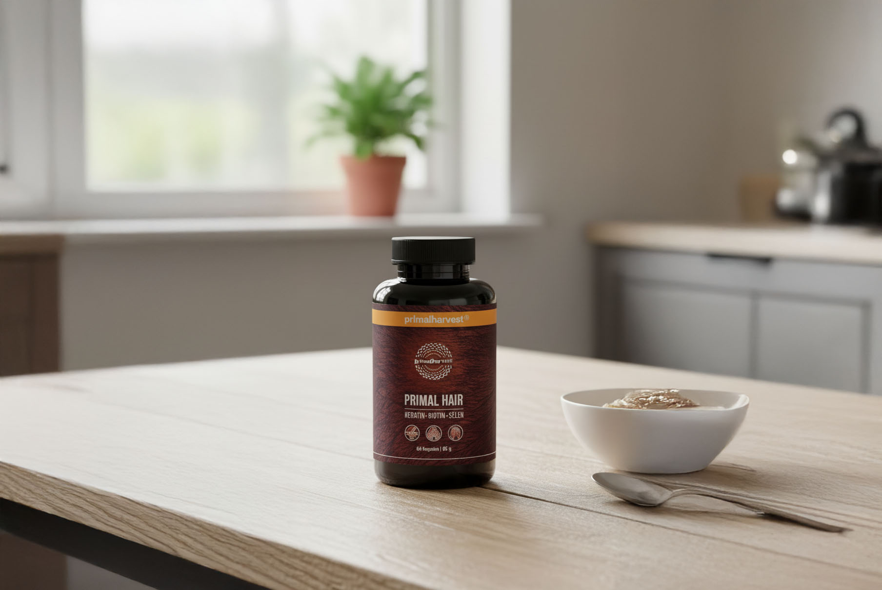 Primal Hair von primalharvest auf einem Küchentisch platziert - Titelbild des Tests