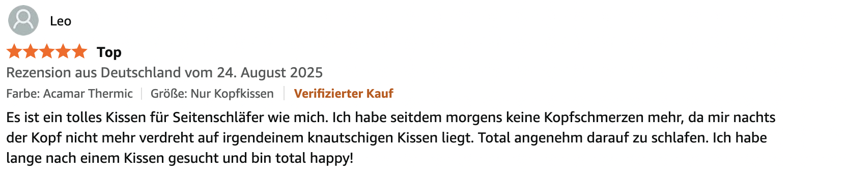 Acamar Third of life Seitenschläferkissen - Kundenbewertung 2