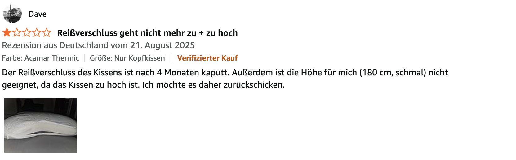 Acamar Third of life Seitenschläferkissen - Kundenbewertung 4