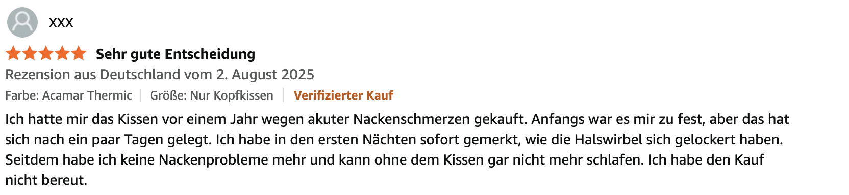 Acamar Third of life Seitenschläferkissen - Kundenbewertung 5