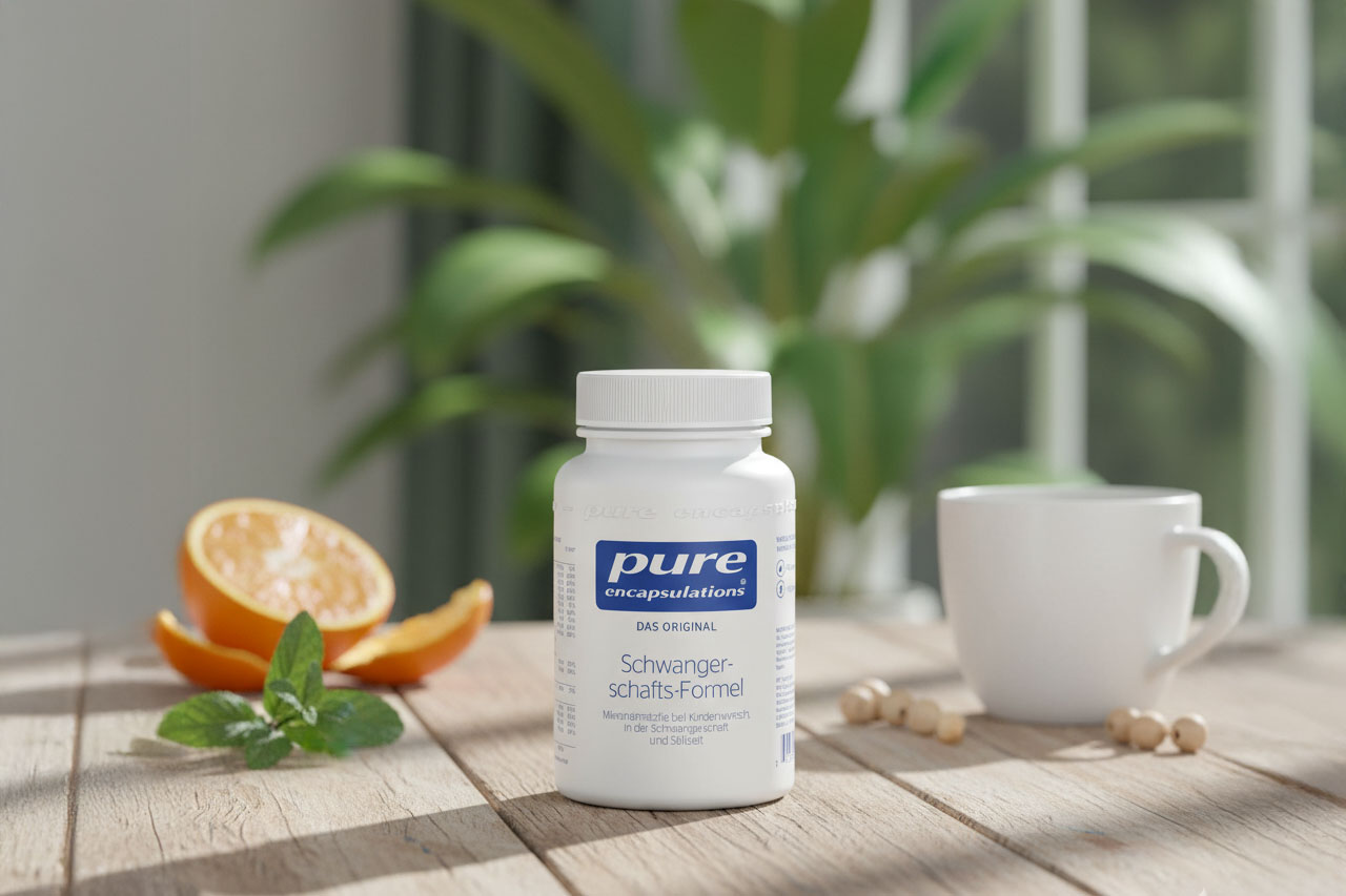 Die Schwangerschaftsformel von pure encapsulations auf einem Tisch