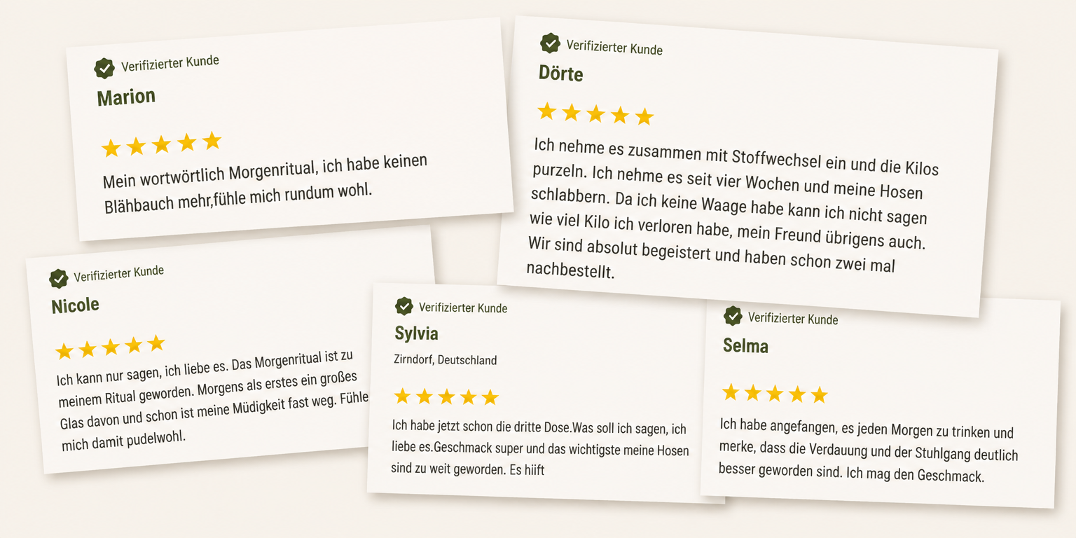 Collage aus echten Bewertungs-Screenshots