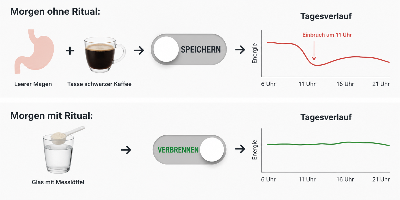 Vergleichsgrafik Morgen ohne Ritual vs. Morgen mit Ritual