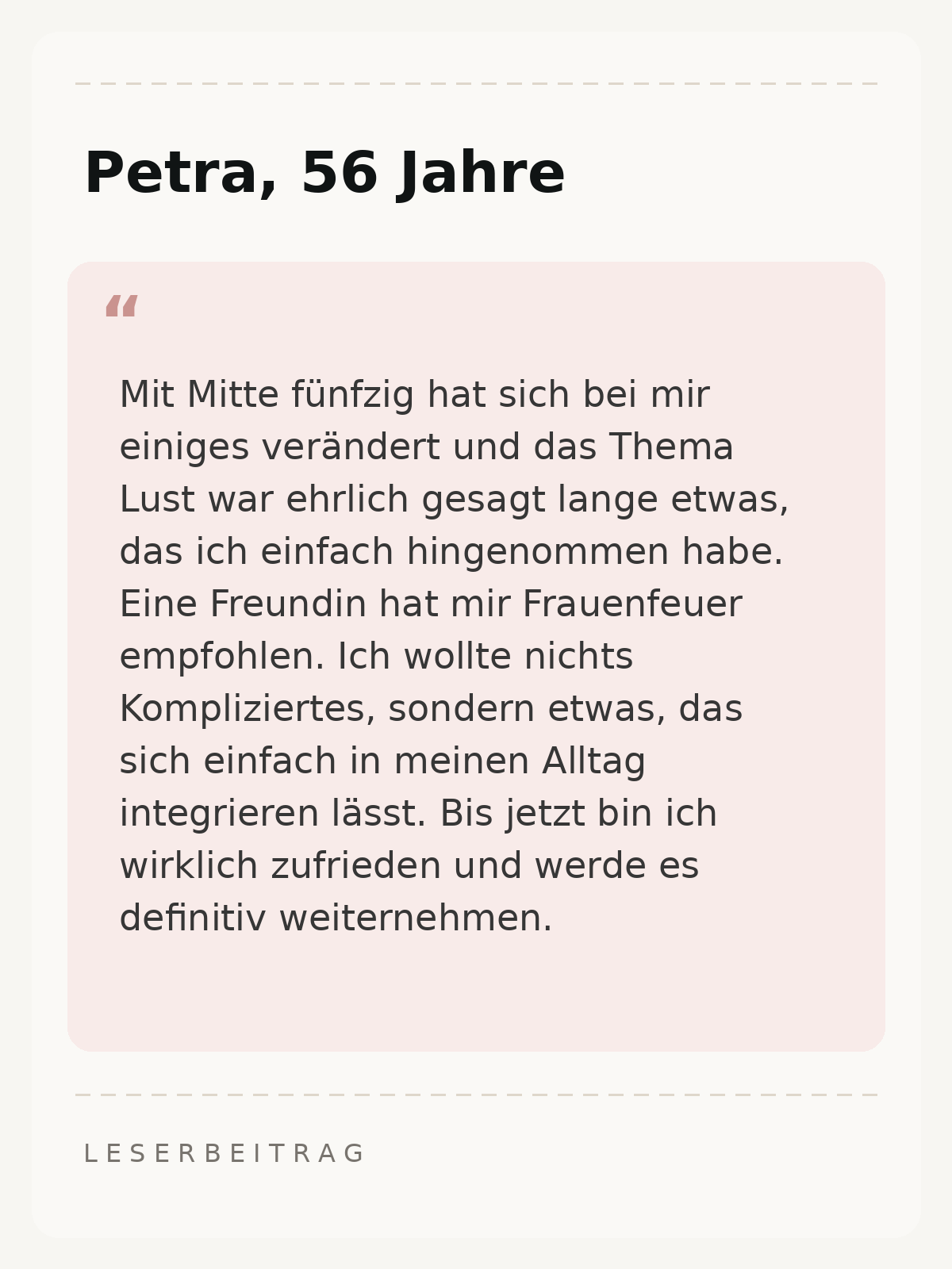 Beitrag einer Leserin über Frauenfeuer
