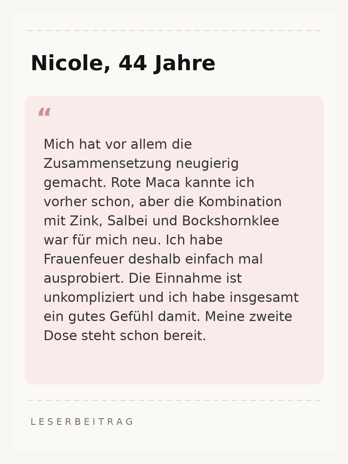 Beitrag einer Leserin über Frauenfeuer