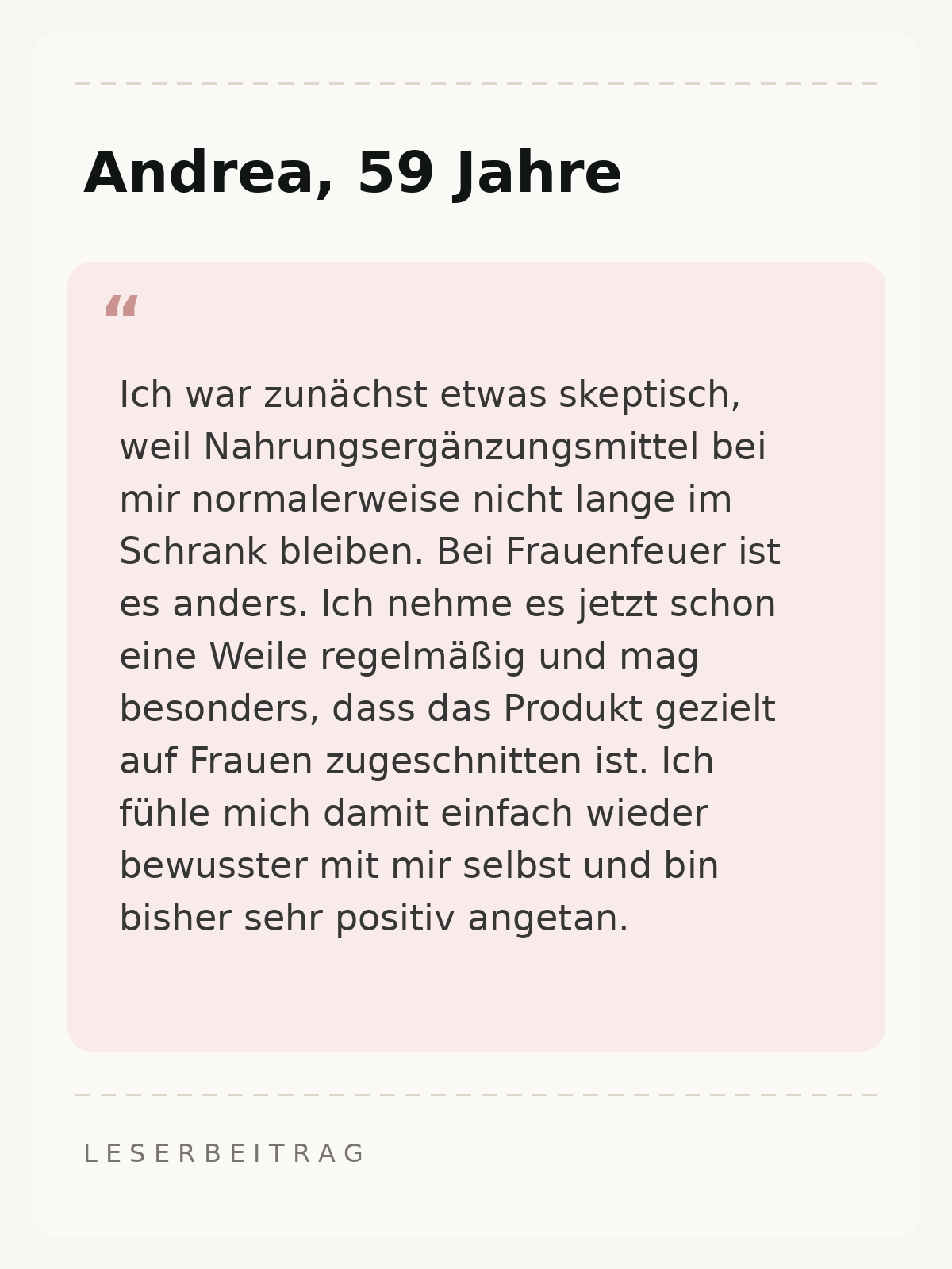 Beitrag einer Leserin über Frauenfeuer