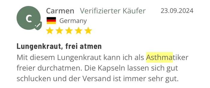 Kundenbewertung von Carmen: Lungenkraut, frei atmen