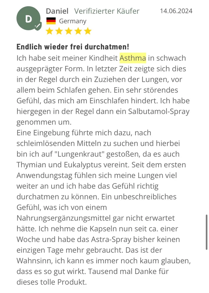 Kundenbewertung von Daniel: Endlich wieder frei durchatmen