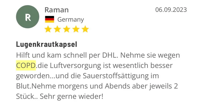 Kundenbewertung von Raman: Lungenkrautkapsel
